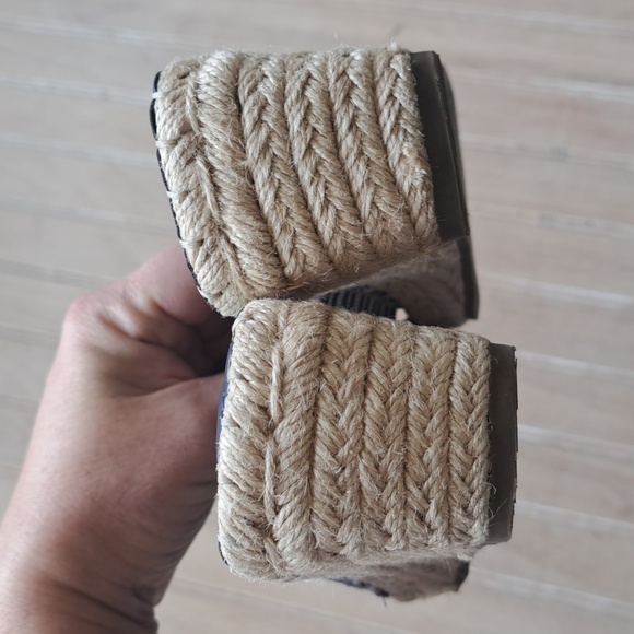 Me Too Cayman Navy Striped Wedge Slip-on Sandals Comfort Stretch Band Espadrille - Picture 5 of 11